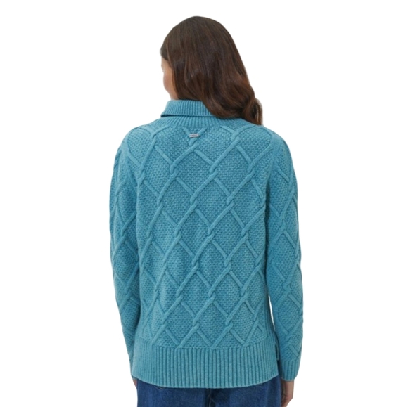 Barbour Turquoise Cable Knit Turtleneck Sweater Size 6 - Picture 3 of 10